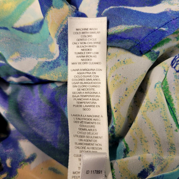 Chicos Button Front Top Blouse Womens Chicos 1 (M-8) Blue Floral Leaf V-Neck - Picture 11 of 13